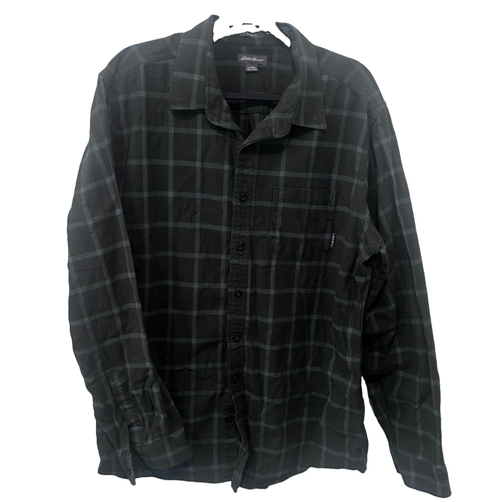 Eddie Bauer Men's XLT Flannel Long Sleeve Button Blue/Green Plaid Cotton Shirt